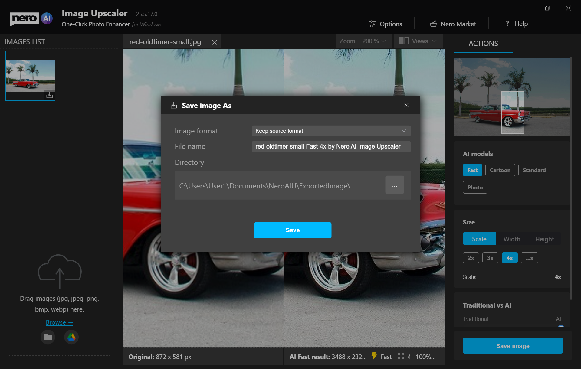 The scaled image is now much sharper and you can easily save it.